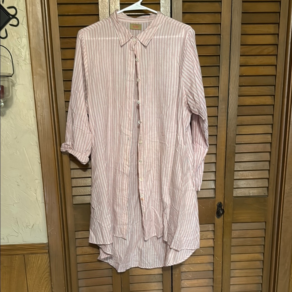 Pink Button Down Shirt with High-Low Hem